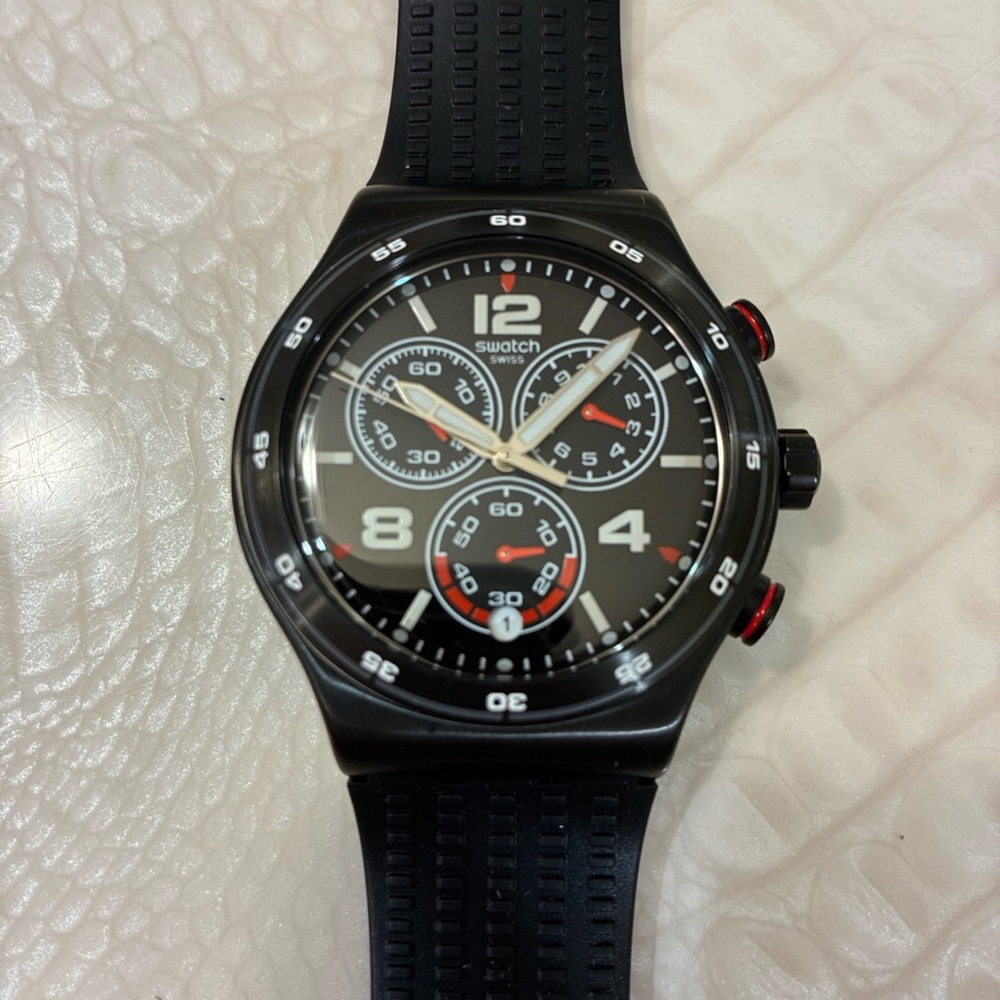 Swatch Black Watch with Red and White Accents